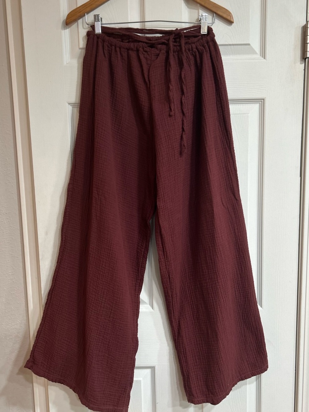 MUSERA Rust Wide Leg Drawstring Pants Muslin Medium - Picture 3 of 6